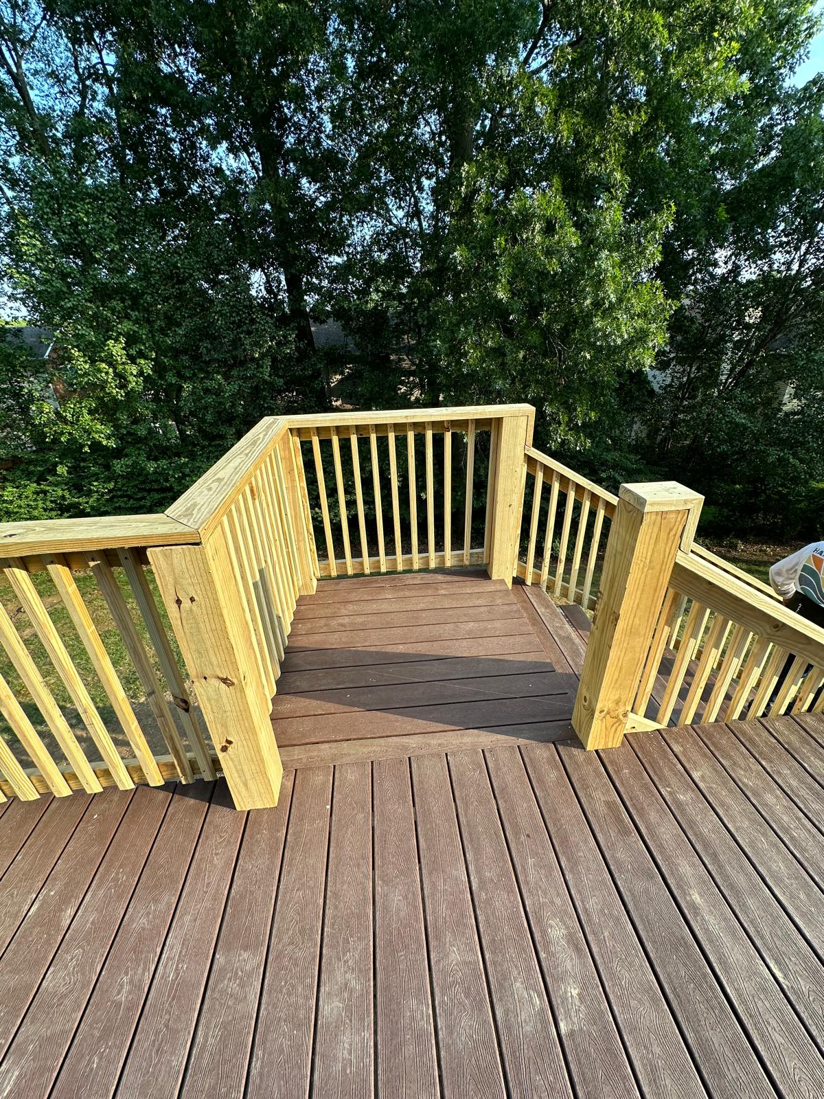 Composite deck landing with new railing