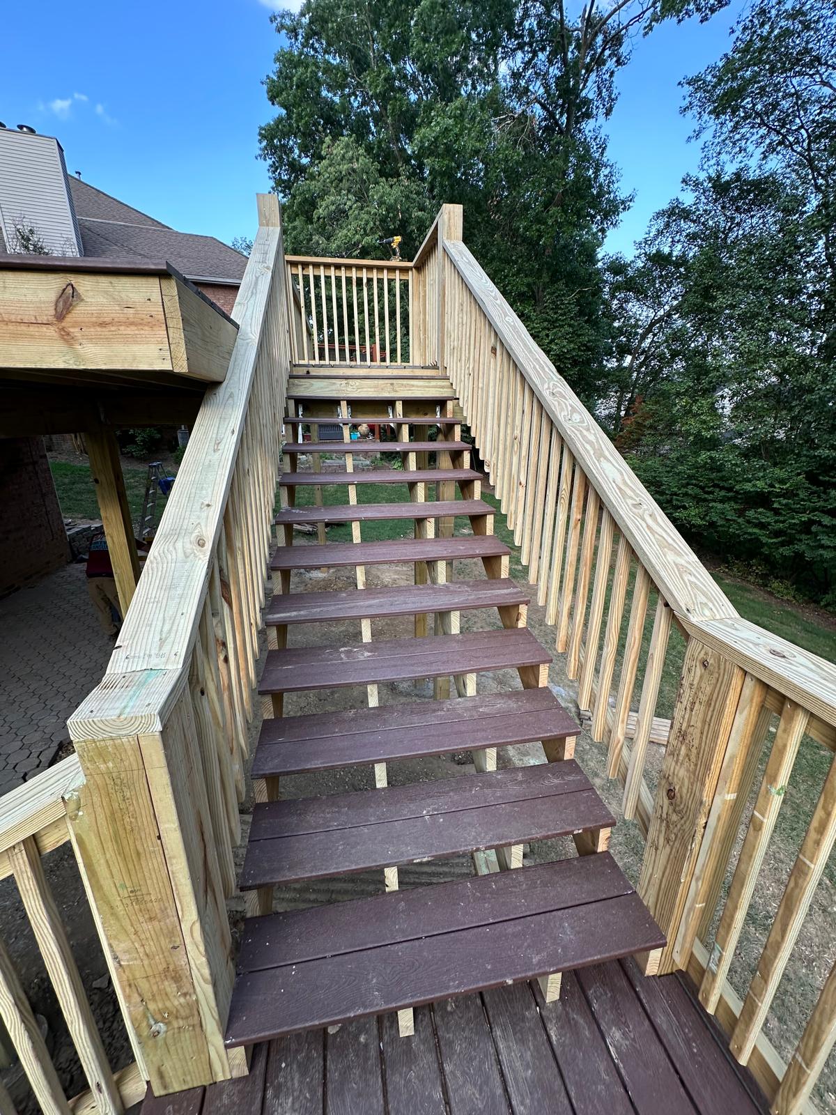 Composite deck stairs with new railing